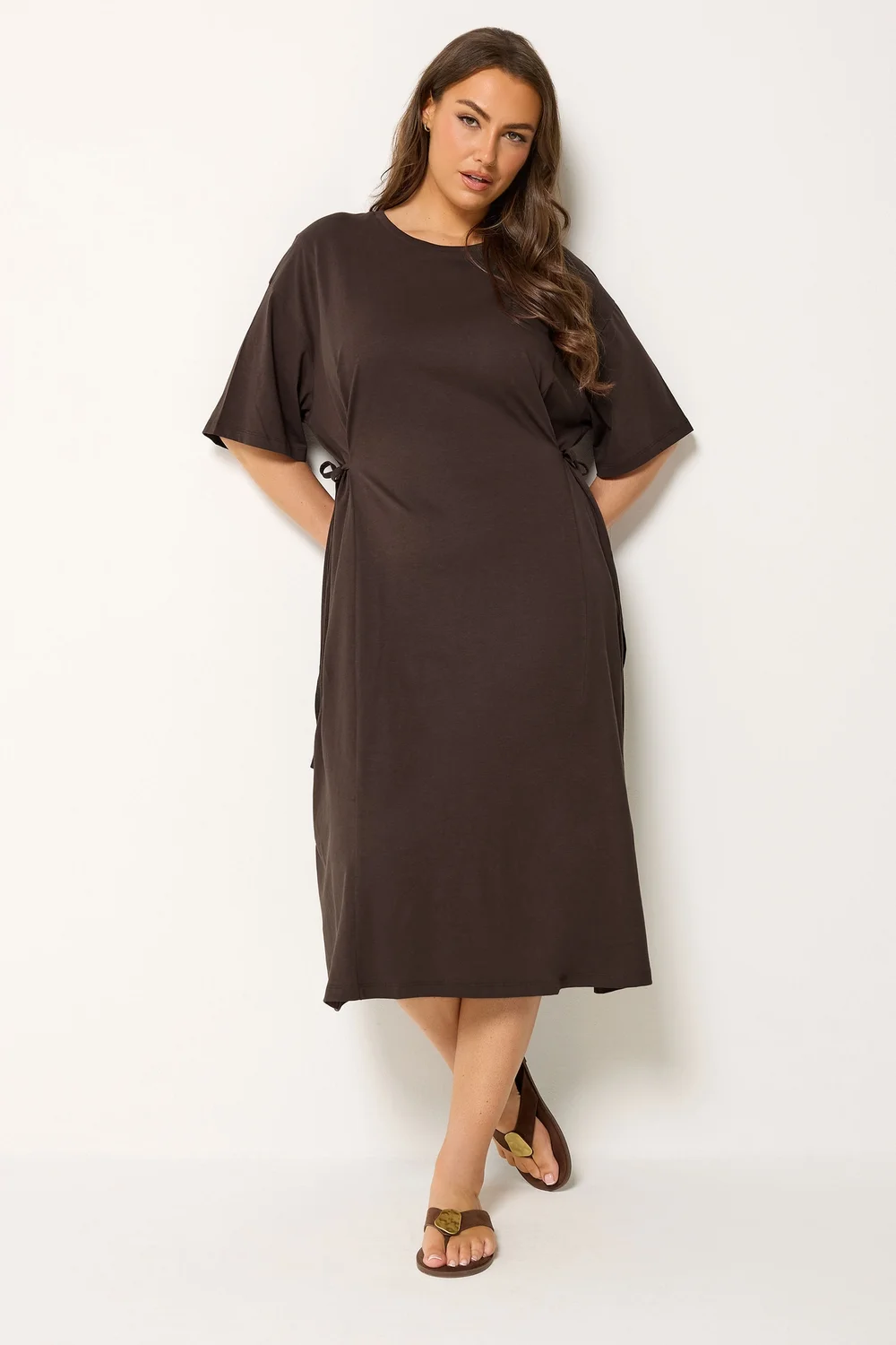 Yours Curve Brown Front Tie Midi Dress - 16 Image 2