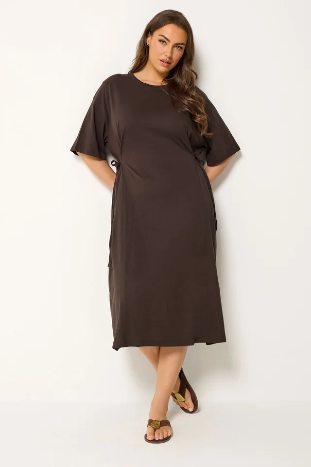 Yours Curve Brown Front Tie Midi Dress