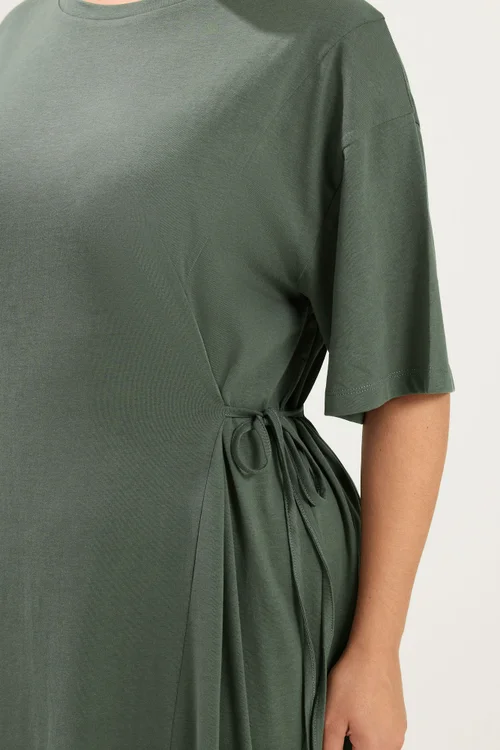 Yours Curve Khaki Green Front Tie Midi Dress - 26-28 Image 4