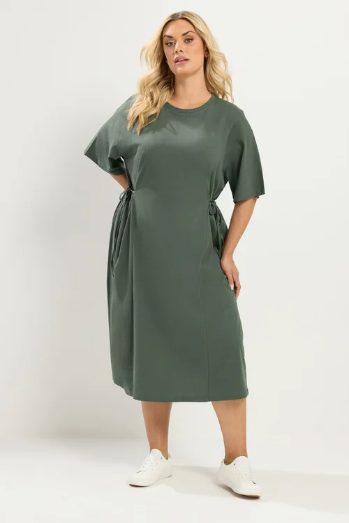 Yours Curve Khaki Green Front Tie Midi Dress - 26-28 Image 1
