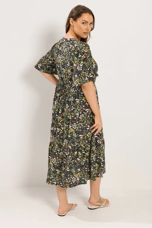 Yours Curve Black Floral Placket Midi Dress - 20 Image 3