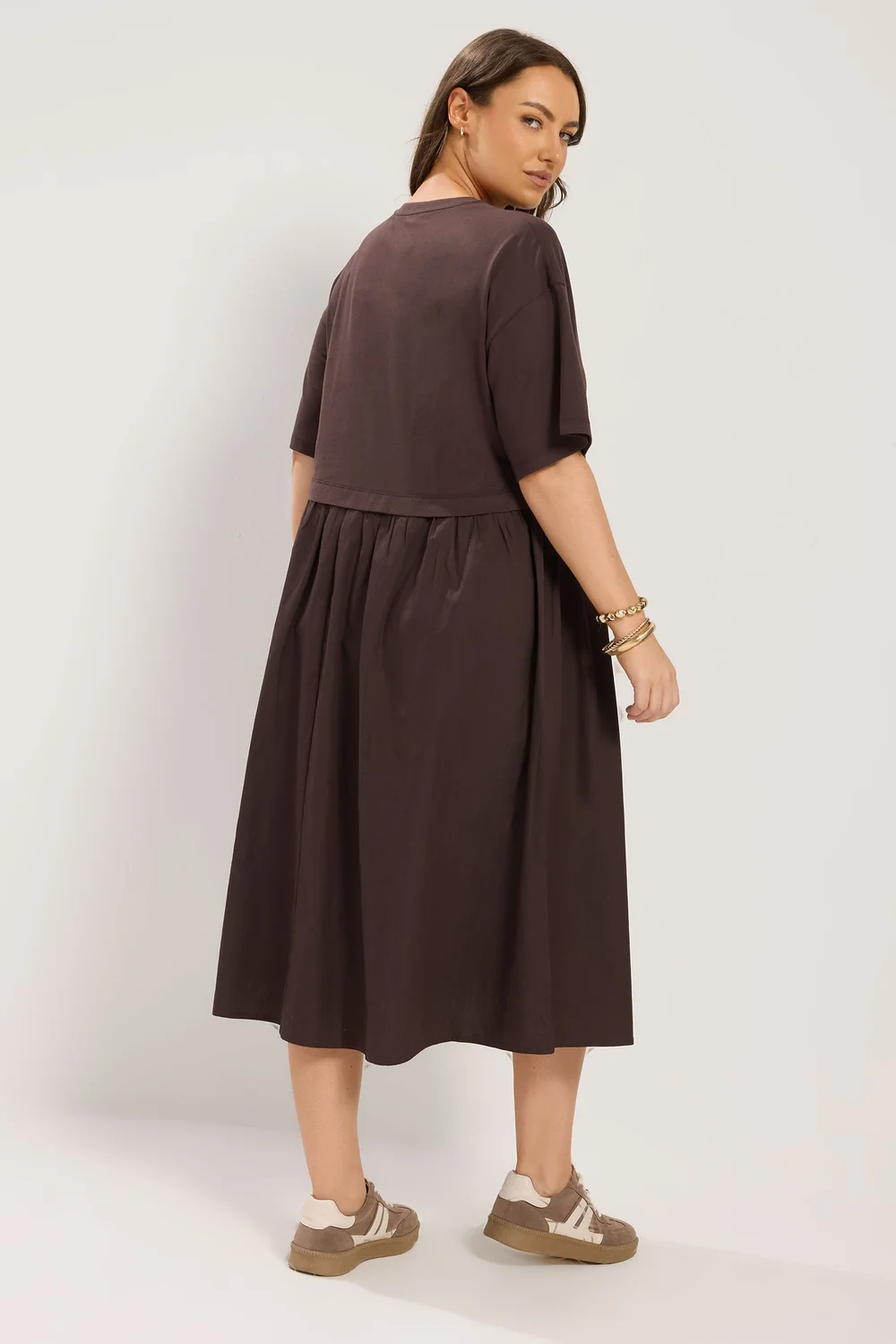 Yours Curve Chocolate Brown 2-In-1 Poplin Midi Dress - 38-40 Image 3