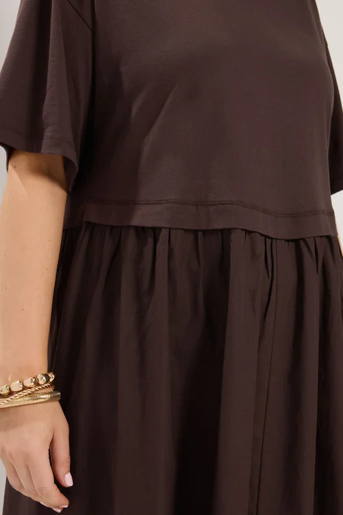 Yours Curve Chocolate Brown 2-In-1 Poplin Midi Dress - 38-40 Image 4