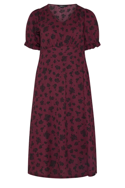 Yours Curve Burgundy Red Floral Tea Dress - 12 Image 5