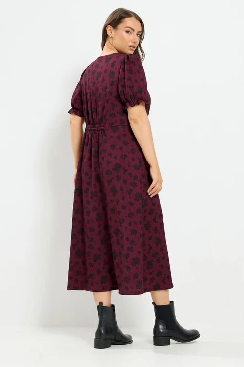 Yours Curve Burgundy Red Floral Tea Dress - 12 Image 3