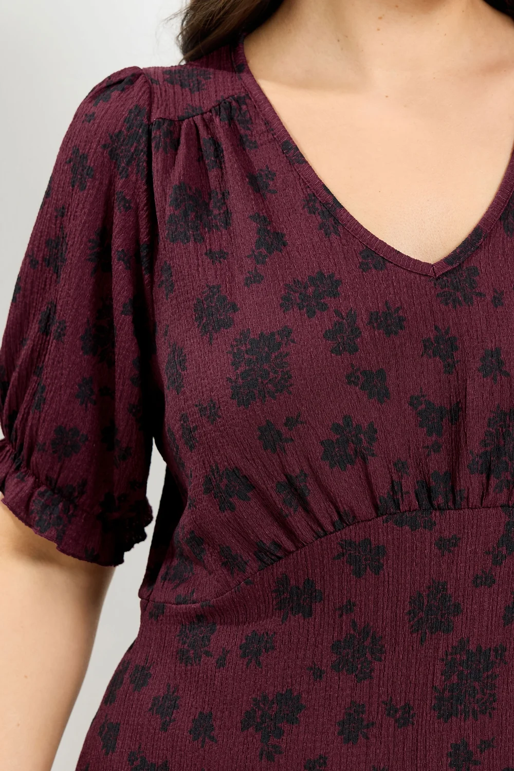 Yours Curve Burgundy Red Floral Tea Dress - 12 Image 4