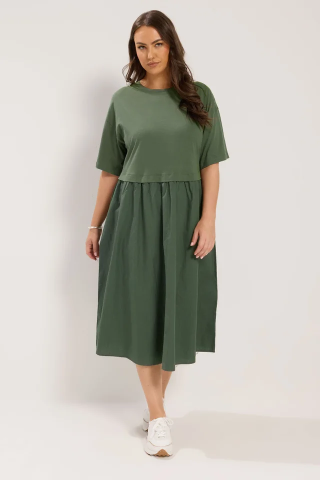 Yours Curve Khaki Green Poplin Midi Dress