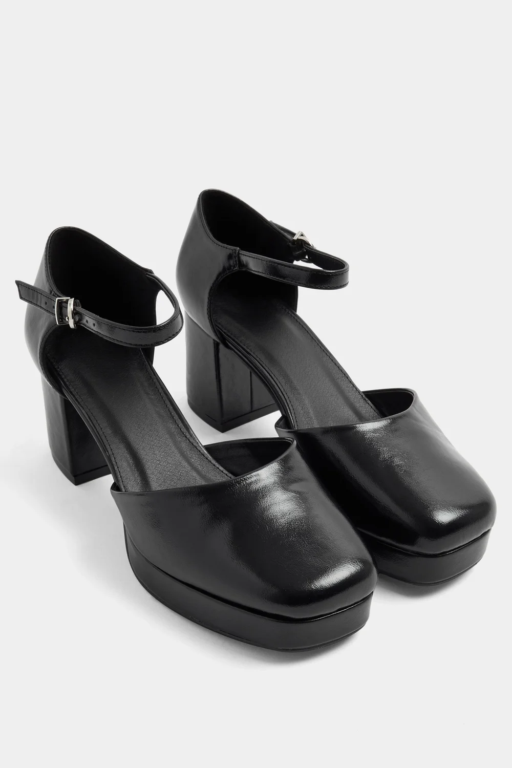 Yours Black Faux Leather Platform Block Heels In Extra Wide EEE Fit - 6 Extra Wide Image 2