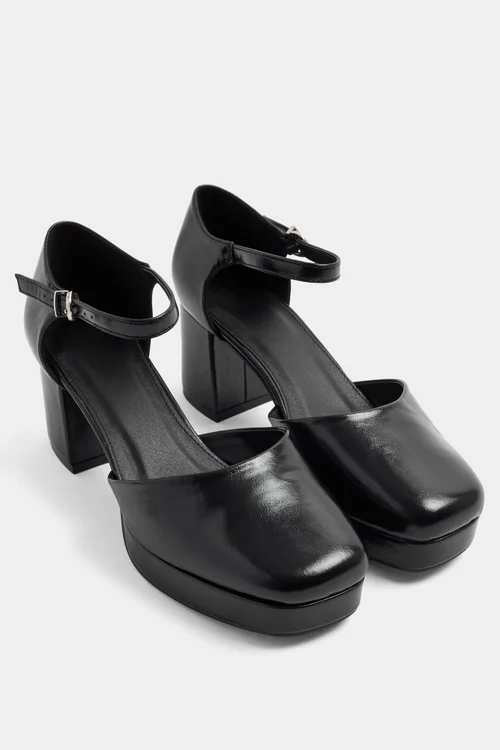 Yours Black Faux Leather Platform Block Heels In Extra Wide EEE Fit - 6 Extra Wide Image 2