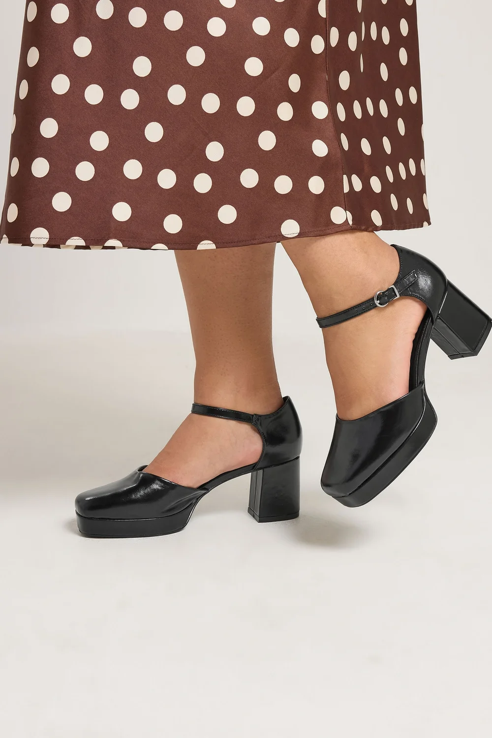 Yours Black Faux Leather Platform Block Heels In Extra Wide EEE Fit - 6 Extra Wide Image 1