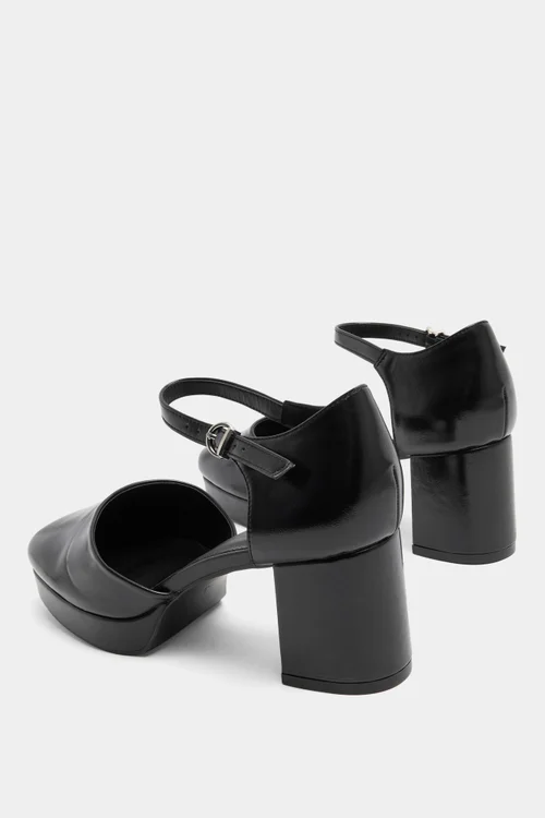 Yours Black Faux Leather Platform Block Heels In Extra Wide EEE Fit - 6 Extra Wide Image 4