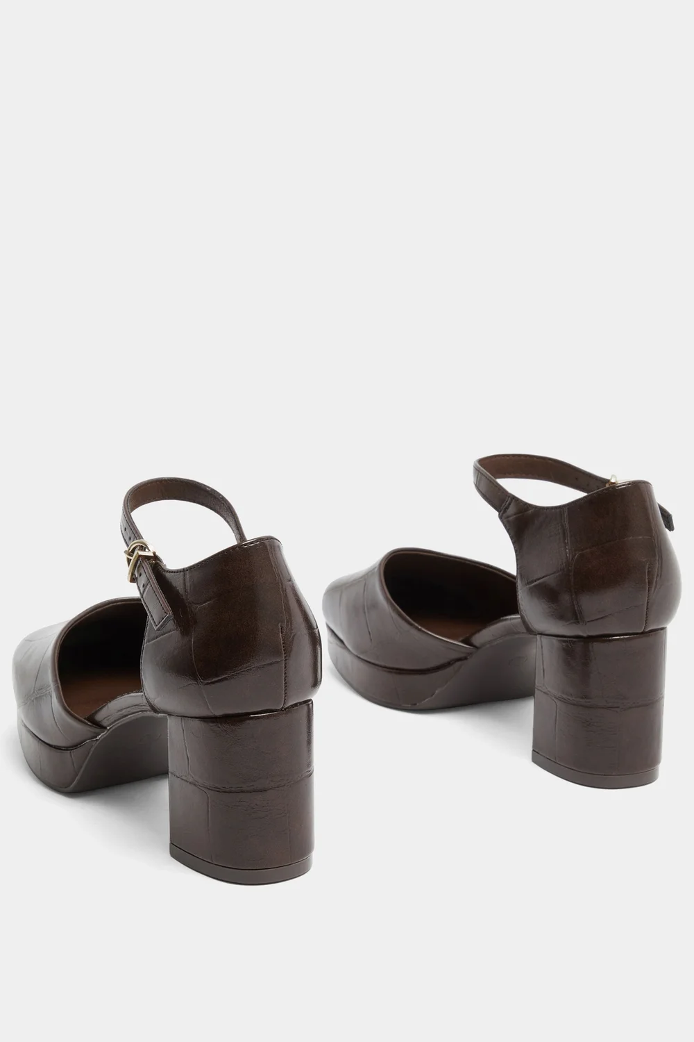 Yours Brown Croc Faux Leather Platform Block Heels In Extra Wide EEE Fit - 5 Extra Wide Image 4