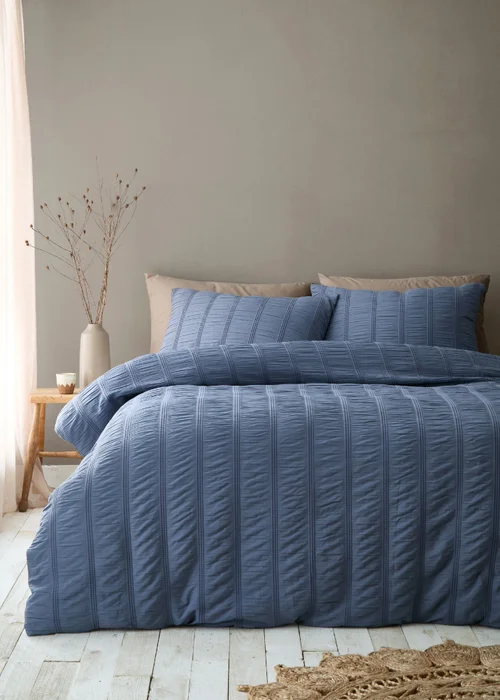 Pineapple Elephant Waffle Seersucker Duvet Cover Set Blue - Single Image 1
