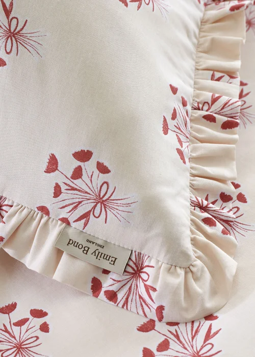 Emily Bond Hand Gathered Posy 100% Cotton Reversible Duvet Cover Set Cream / Red - Single Image 4