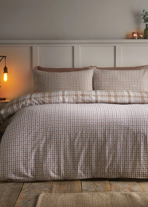 Catherine Lansfield Brushed Hamish Check Duvet Cover Set Natural - Single Image 2
