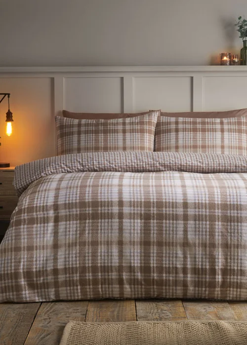 Catherine Lansfield Brushed Hamish Check Duvet Cover Set Natural - Single Image 1