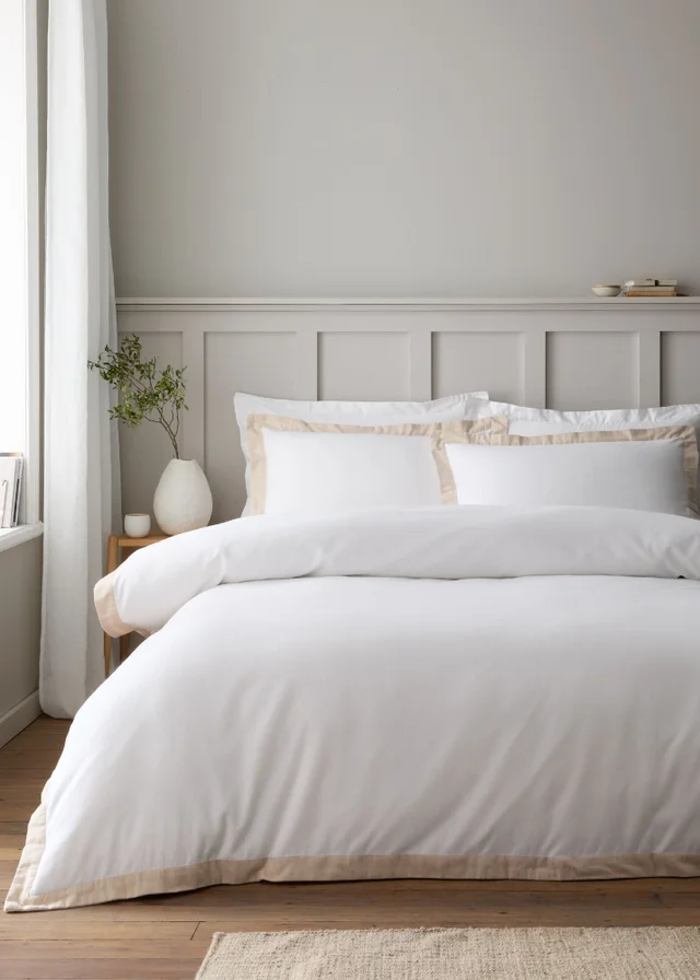 Bianca Fine Linens Brushed Tailored Cotton Duvet Cover Set White / Natural