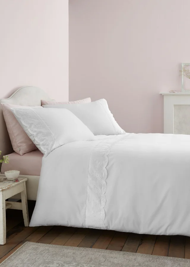 Bianca Fine Linens Elise Lace 200 Thread Count Cotton Duvet Cover Set White