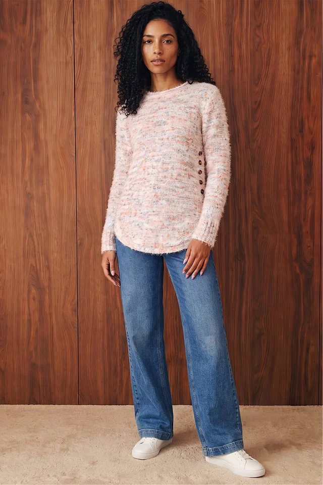 Roman Coral Nep Curved Hem Jumper