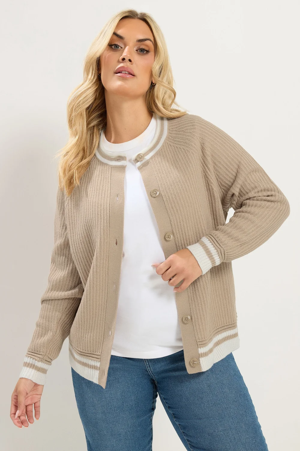 Yours Curve Brown Crew Neck Knitted Cardigan - 22-24 Image 2