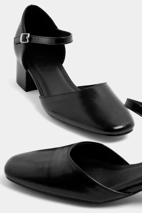 Yours Black Square Toe Block Heels In Wide E Fit - 5 Extra Wide Image 5