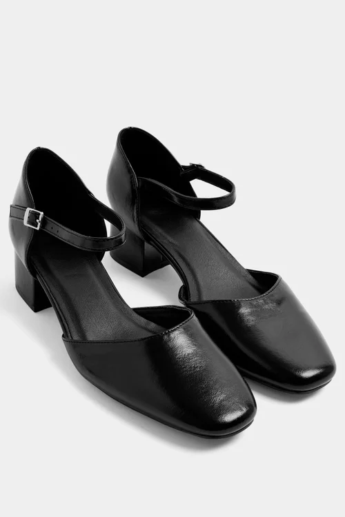 Yours Black Square Toe Block Heels In Wide E Fit - 5 Extra Wide Image 2
