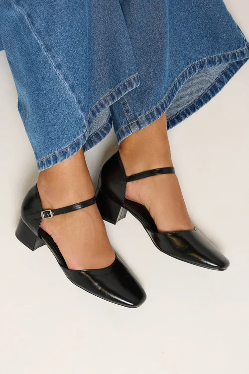 Yours Black Square Toe Block Heels In Wide E Fit - 5 Extra Wide Image 1