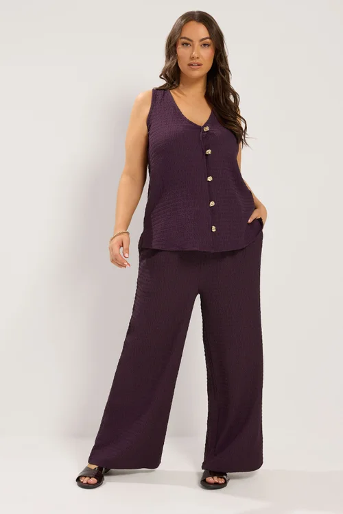Yours Curve Purple Textured Waistcoat - 22-24 Image 3