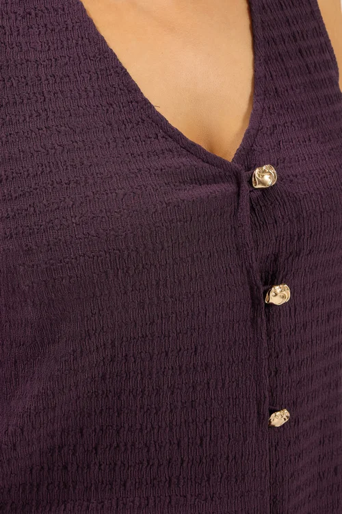Yours Curve Purple Textured Waistcoat - 22-24 Image 5