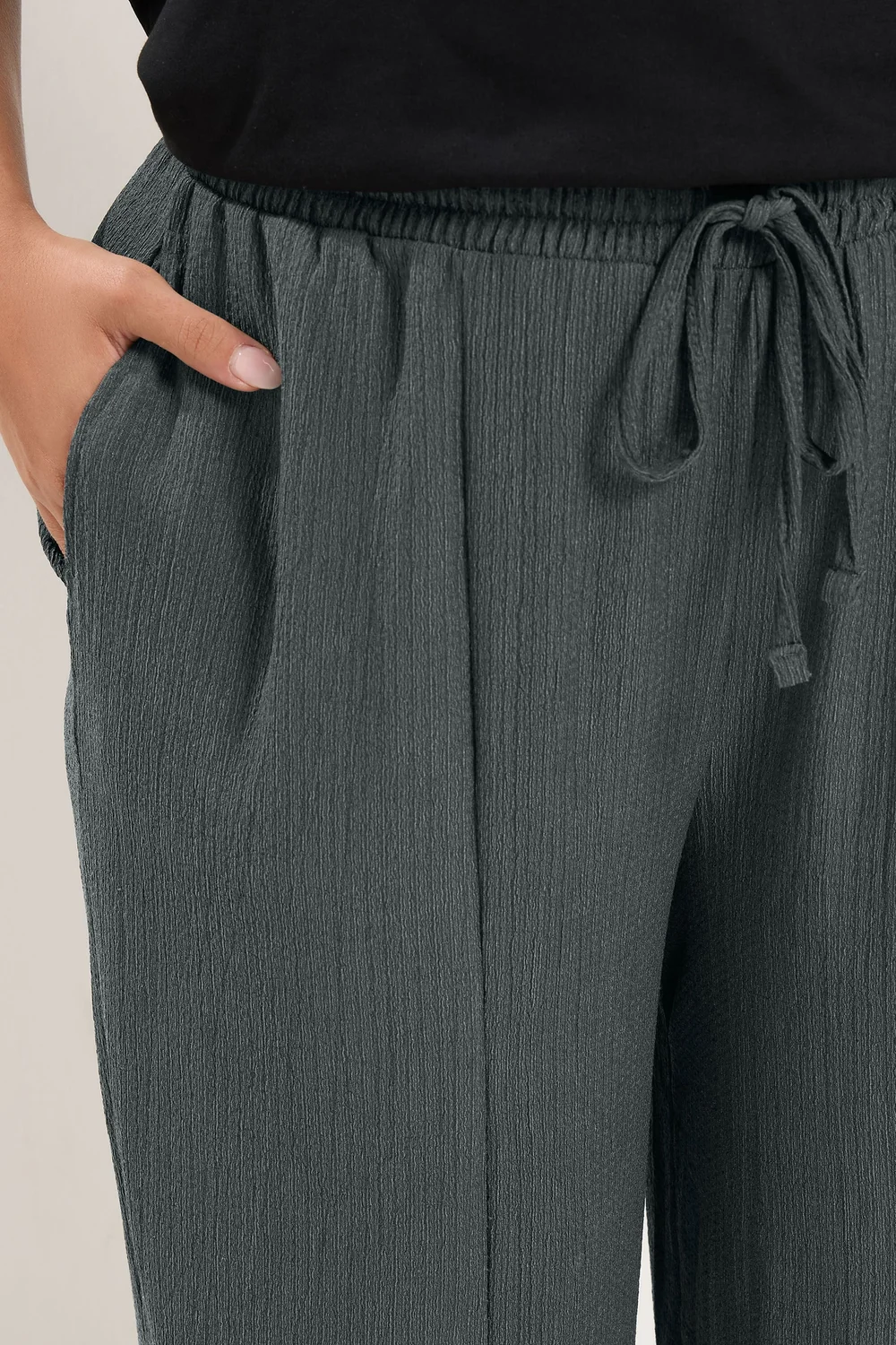 Yours Curve Grey Crinkle Barrel Trousers - 14 Image 4