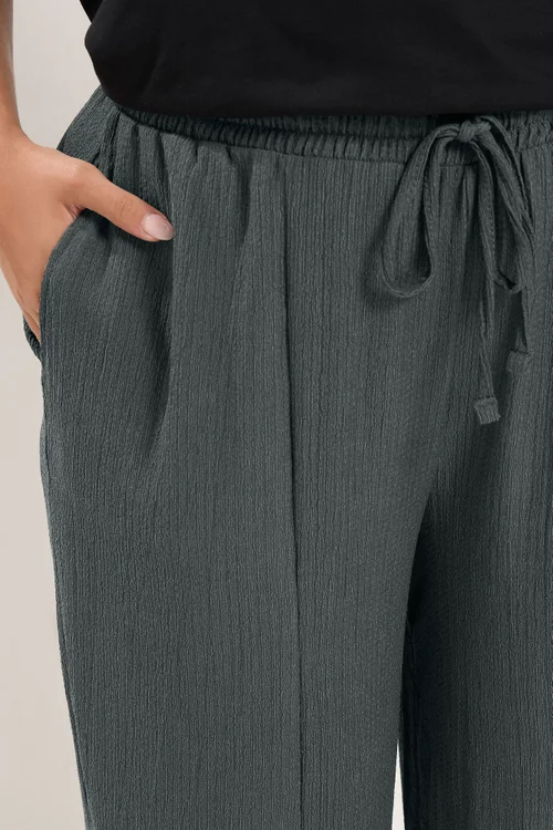 Yours Curve Grey Crinkle Barrel Trousers - 14 Image 4