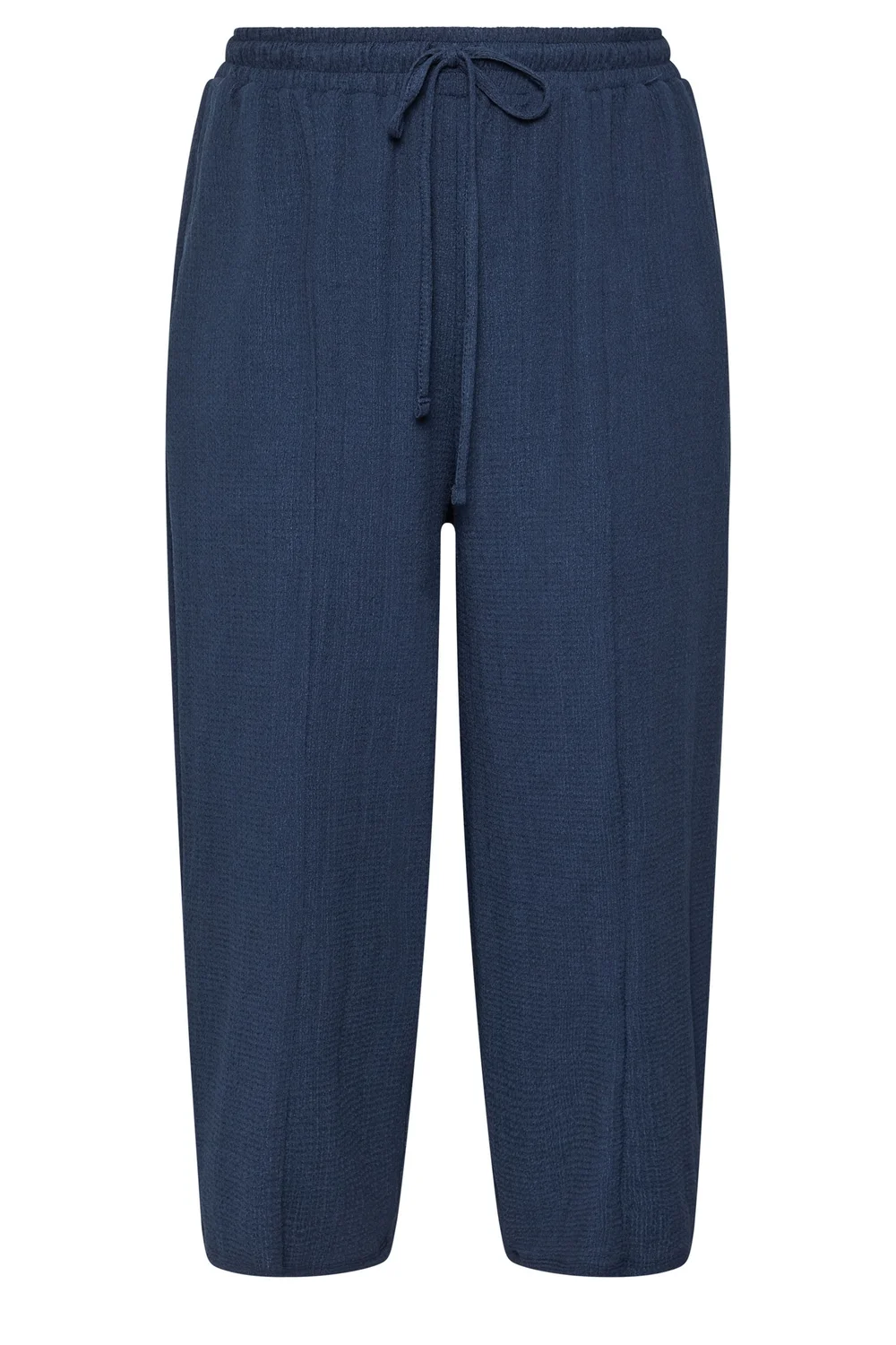 Yours Curve Navy Blue Crinkle Barrel Trousers - 26-28 Image 5