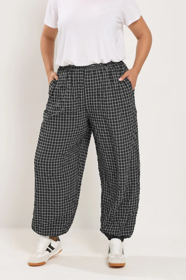 Yours Curve Black Check Balloon Trousers