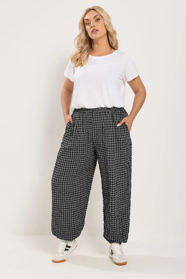 Yours Curve Black Check Balloon Trousers