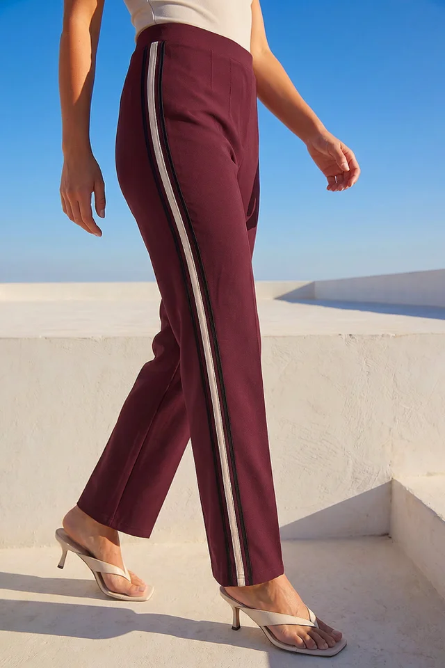 Roman Wine Petite Side Stripe Trouser