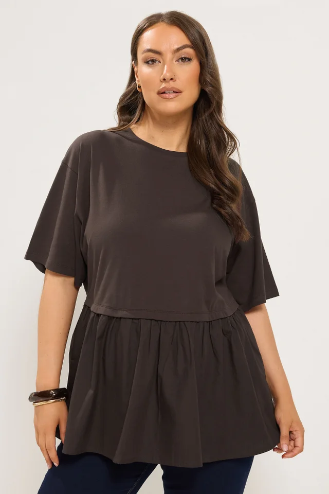 Yours Curve Chocolate Brown Poplin T-Shirt