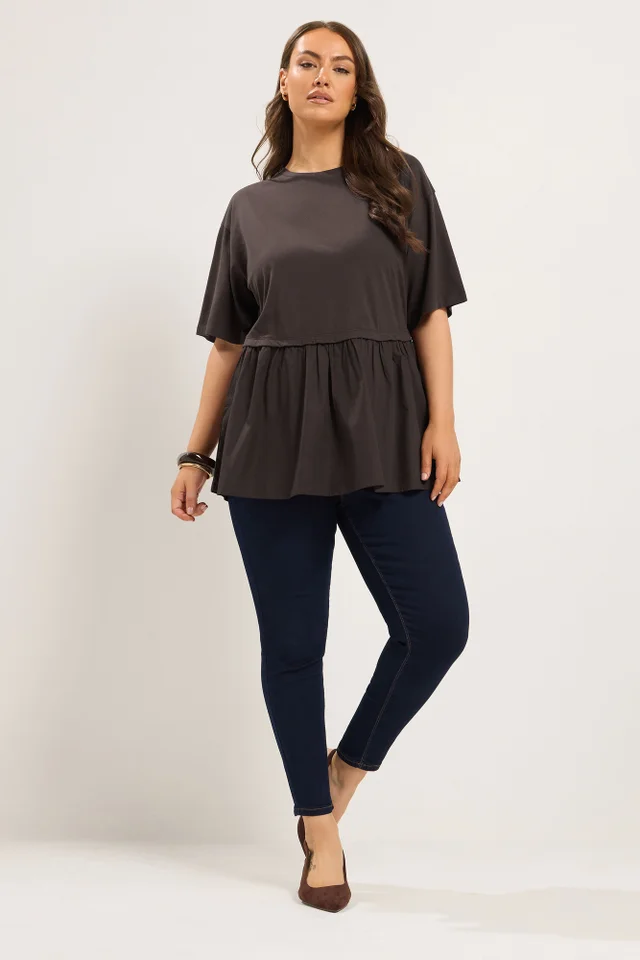 Yours Curve Chocolate Brown Poplin T-Shirt