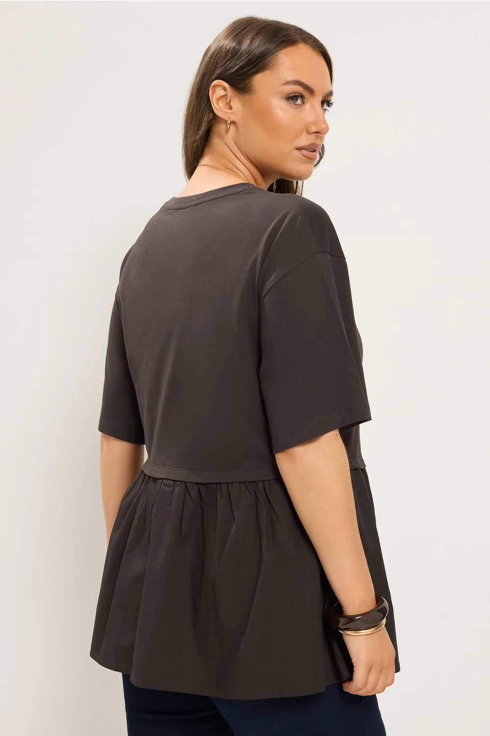 Yours Curve Chocolate Brown Poplin T-Shirt - 34-36 Image 3