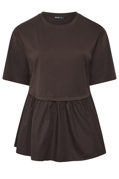 Yours Curve Chocolate Brown Poplin T-Shirt - 34-36 Image 5