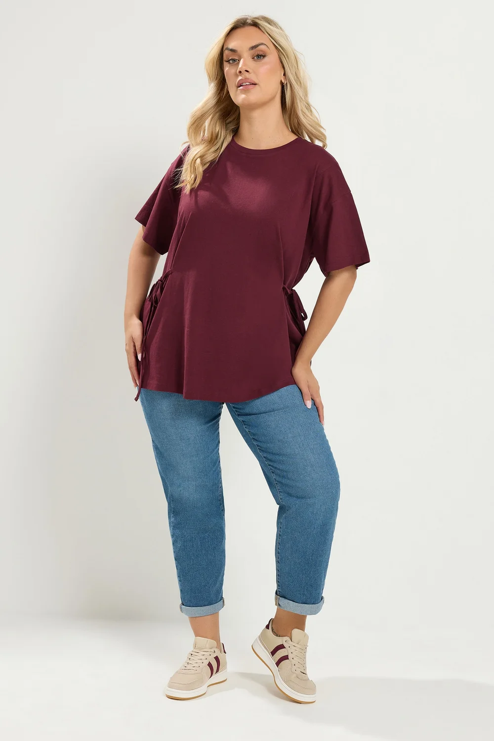 Yours Curve Burgundy Red Tie Front T-Shirt - 22-24 Image 2