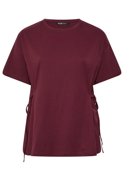 Yours Curve Burgundy Red Tie Front T-Shirt - 22-24 Image 5