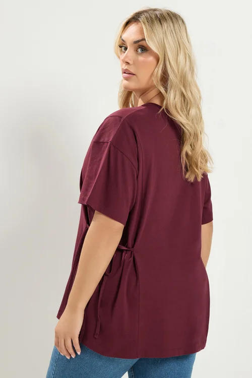 Yours Curve Burgundy Red Tie Front T-Shirt - 22-24 Image 3