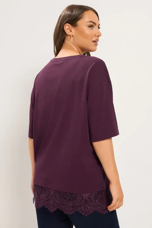 Yours Curve Purple Lace Hem T-Shirt - 26-28 Image 3