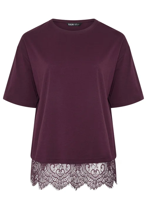 Yours Curve Purple Lace Hem T-Shirt - 26-28 Image 5