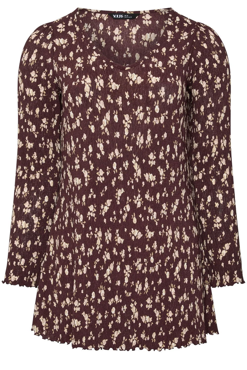 Yours Curve Chocolate Brown Ditsy Floral Tunic Top - 16 Image 5
