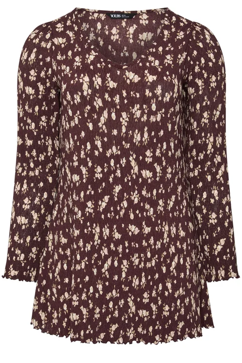 Yours Curve Chocolate Brown Ditsy Floral Tunic Top - 16 Image 5