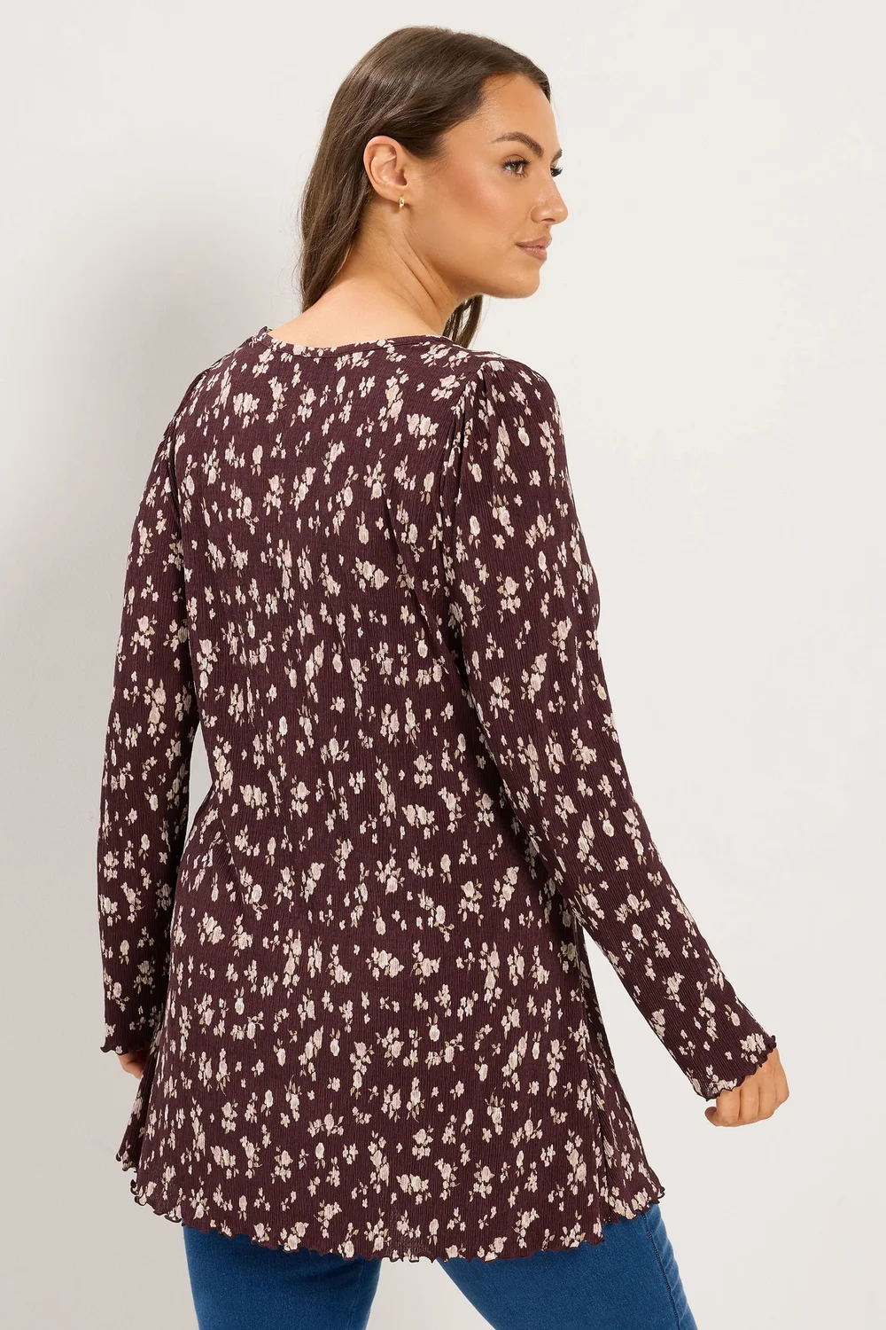 Yours Curve Chocolate Brown Ditsy Floral Tunic Top - 16 Image 3
