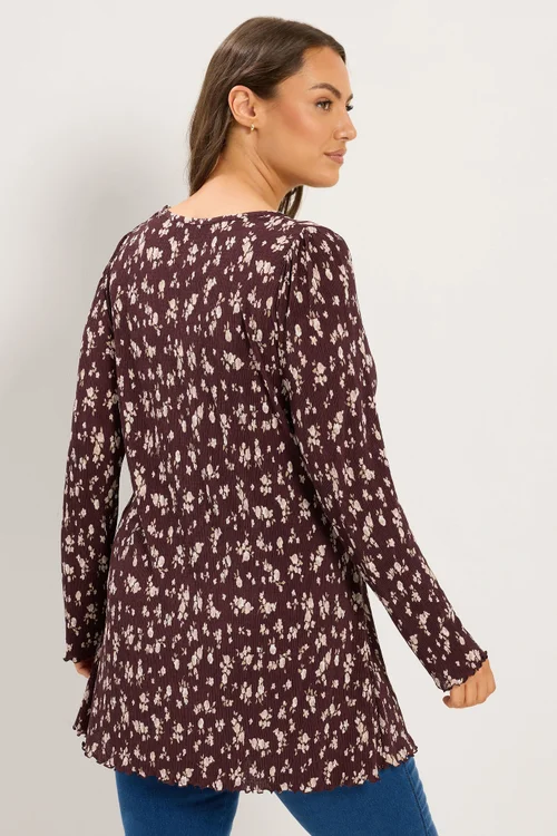 Yours Curve Chocolate Brown Ditsy Floral Tunic Top - 16 Image 3
