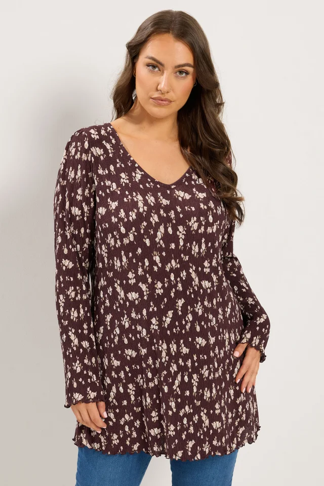 Yours Curve Chocolate Brown Ditsy Floral Tunic Top