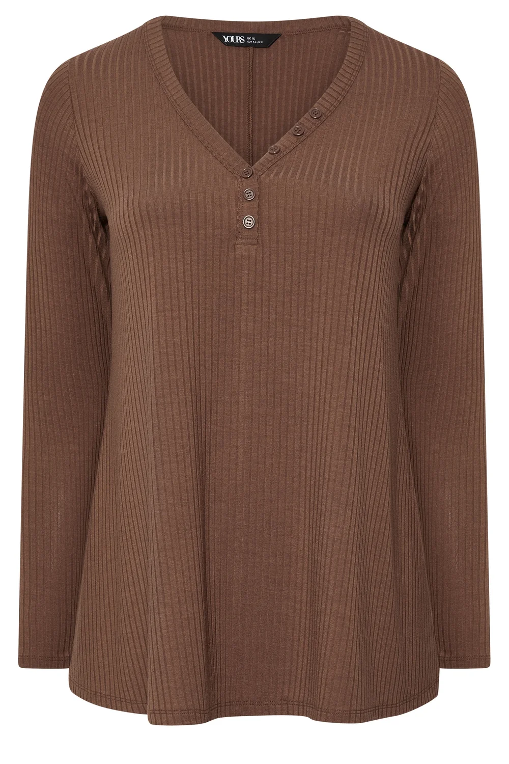 Yours Curve Chocolate Brown Henley Swing Top - 26-28 Image 5